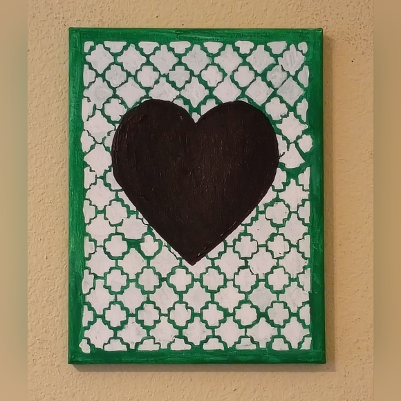 Handmade Other - Handpainted Black Heart Original Acrylic Painting Wall Art Decor Signed 9x12"